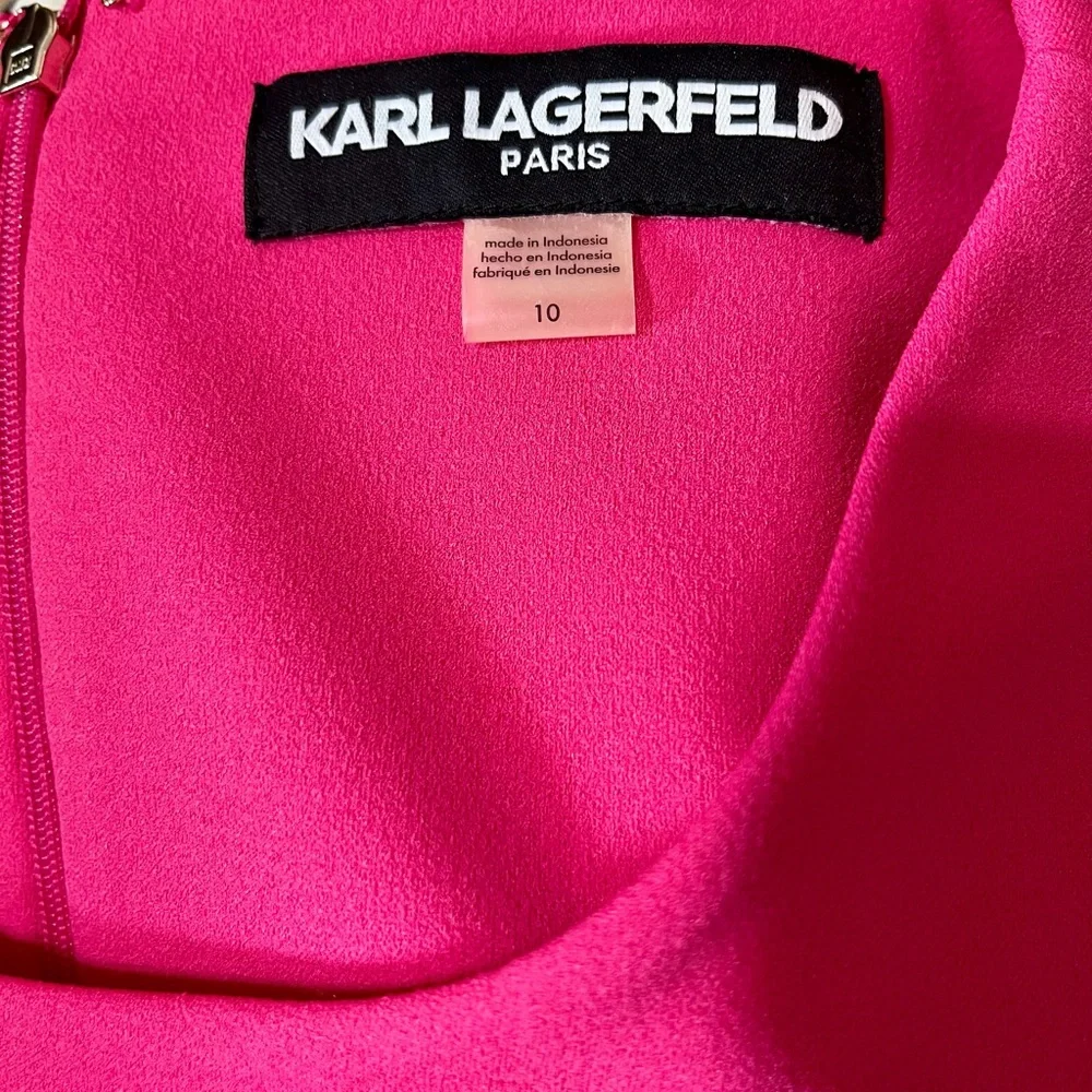 Karl Lagerfeld Colorblock Sheath Dress in Hot Pink, Navy & Cream - Picture 2 of 4